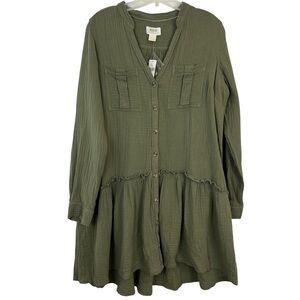 Maeve Anthropologie Moss Green Cotton Babydoll Dress NWT Sz 6 Goblincore